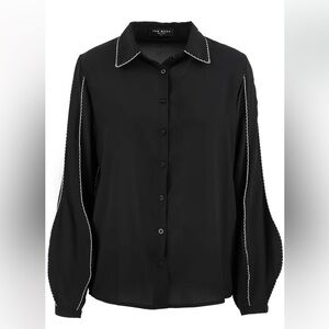 Black Button-Up Shirt with White Stitching